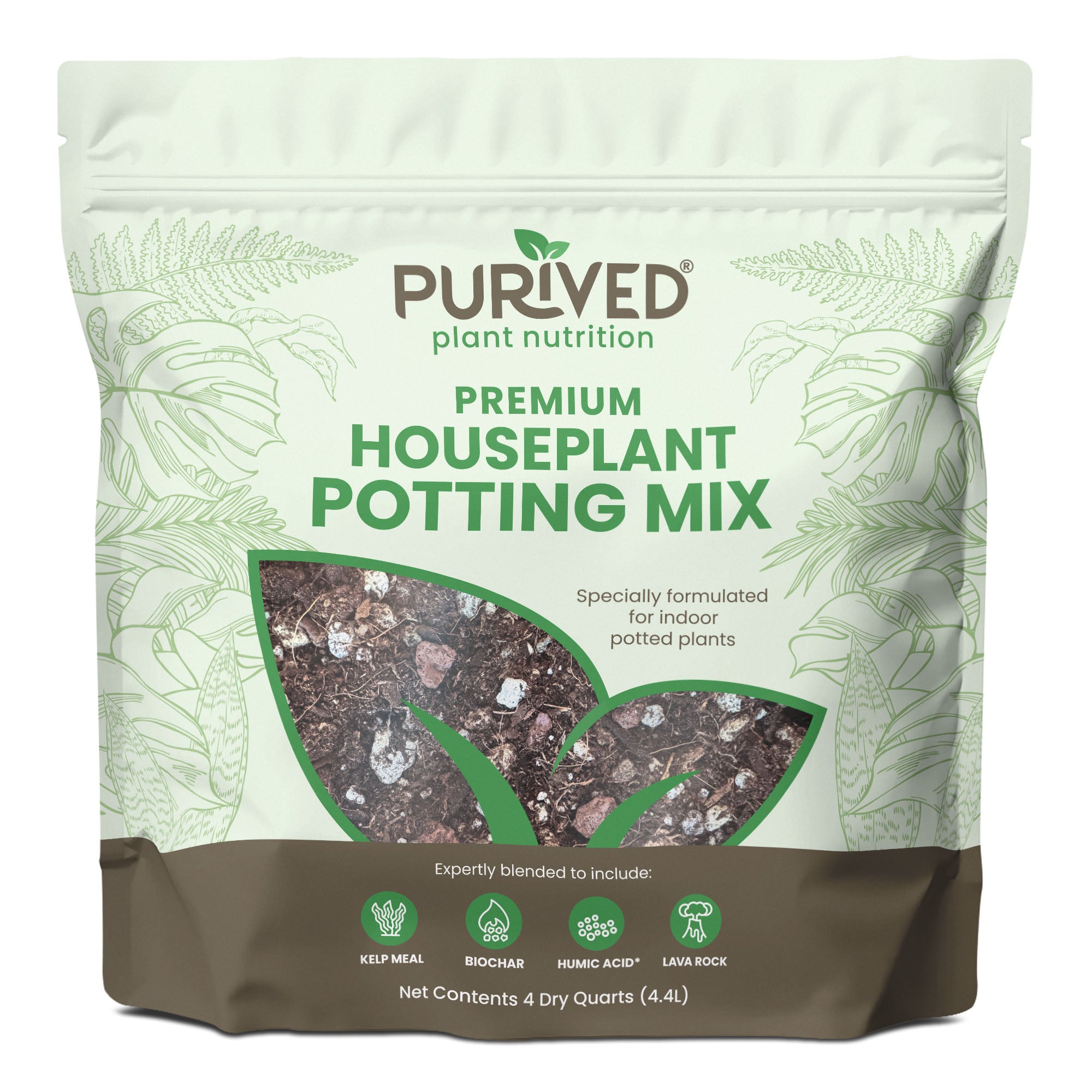 potted plant mix Purived Premium Houseplant Potting Mix | 4 Quarts | Ideal Soil Drainage & Moisture Retention for Indoor Potted Plants