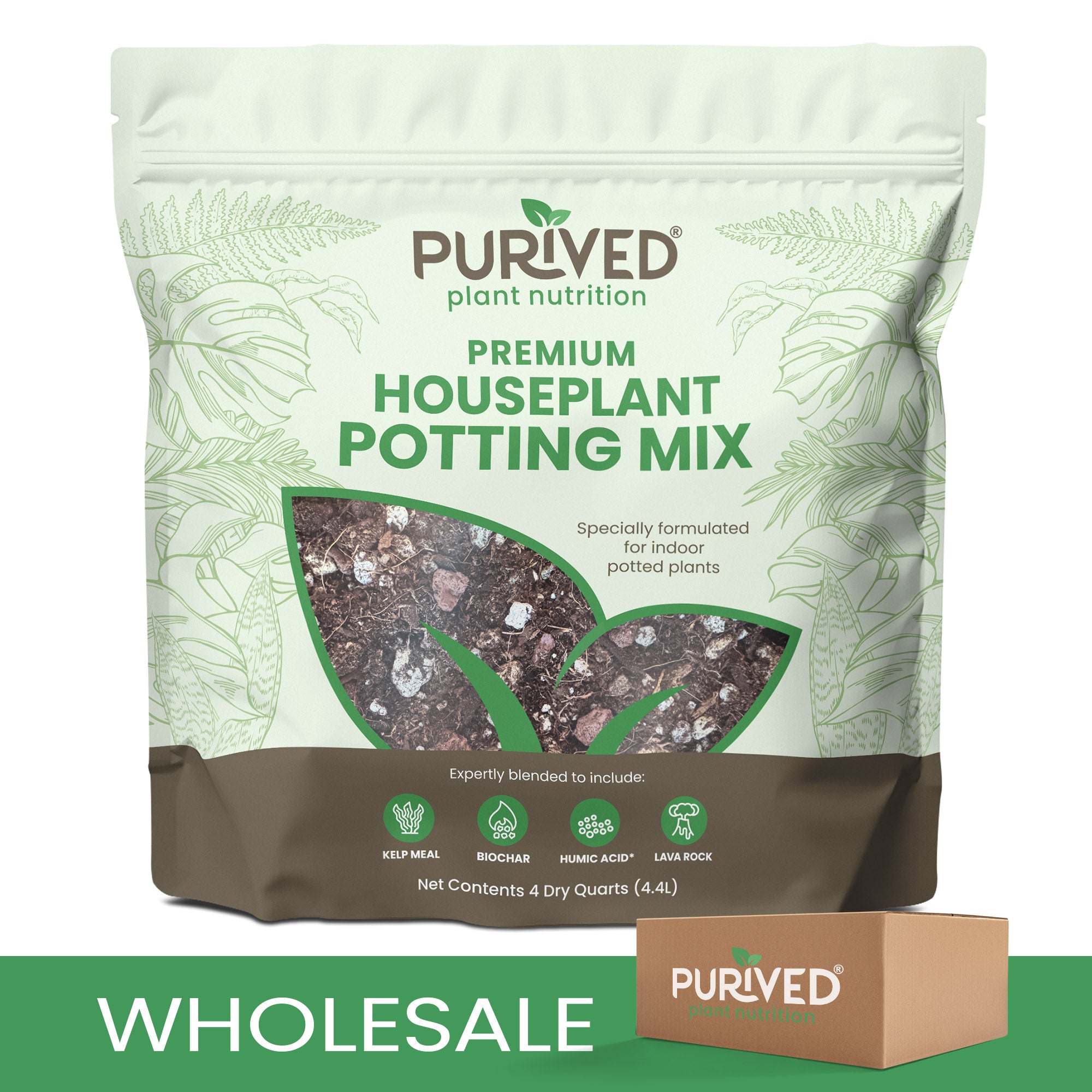 Purived Premium Houseplant Potting Mix 4 Quarts (1 Case 10 Units)